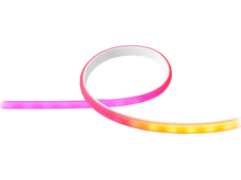 Charger l&#39;image dans la galerie, Une bande lumineuse LED flexible et incurvée en nuances de rose, rouge et jaune.
