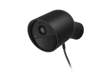 Charger l&#39;image dans la galerie, Caméra de sécurité noire avec un design arrondi et un câble attaché.
