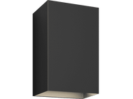 Luminaire rectangulaire noir avec un intérieur encastré aux tons chauds. Design moderne et minimaliste.