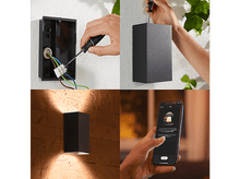 Charger l&#39;image dans la galerie, Images montrant l&#39;installation et la configuration d&#39;un luminaire extérieur.
