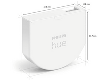 Charger l&#39;image dans la galerie, Pont Philips Hue blanc avec dimensions étiquetées, sur fond blanc, avec des lignes pointillées noires.
