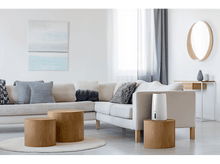 Charger l&#39;image dans la galerie, Un salon avec un canapé beige, des tables en bois et un humidificateur.
