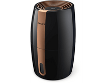 Charger l'image dans la galerie, Humidificateur noir et cuivré avec affichage numérique, sur fond blanc.
