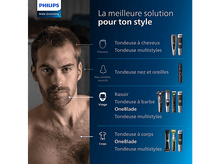 Charger l'image dans la galerie, Une publicité pour les produits de soin masculin Philips. Un homme pointe des zones de son visage et de son corps avec des noms de produits.
