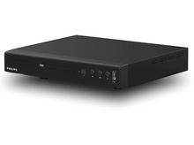 Charger l&#39;image dans la galerie, Lecteur DVD Philips noir. Possède des boutons d&#39;alimentation, de lecture et USB. Fond blanc.
