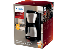 Charger l'image dans la galerie, Cafetière Philips Cafe Gaia avec boîte. La boîte contient des images et du texte sur la cafetière. Fond blanc.
