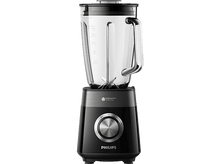 Charger l&#39;image dans la galerie, Un blender Philips noir avec un bocal en verre, une poignée et un cadran de contrôle.
