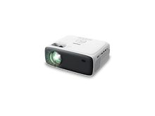 Charger l'image dans la galerie, Projecteur blanc avec une façade noire. L'objectif projette un faisceau de lumière.
