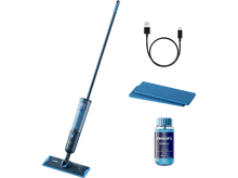 Charger l&#39;image dans la galerie, Serpillière bleue avec accessoires : tampons, câble de chargement et solution de nettoyage.
