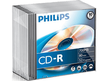 Charger l&#39;image dans la galerie, Disques CD-R dans un étui en plastique. Les disques sont argentés avec du texte bleu et le logo Philips.
