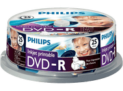 Disques Philips DVD-R dans un boîtier transparent, avec texte et images.