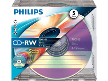 Charger l&#39;image dans la galerie, Pack Philips CD-RW avec 5 disques et disques colorés à gauche.
