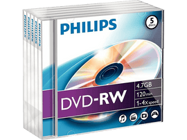 PHILIPS Pack 5 DVD-RW 4.7 GB 4x (DN4S4J05F/00)