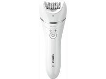 Charger l'image dans la galerie, Rasoir électrique Philips blanc avec boutons et une lumière. Le dessus a des éléments de rasage.
