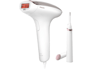 Un appareil Philips Lumea blanc pour l'épilation avec deux accessoires supplémentaires.