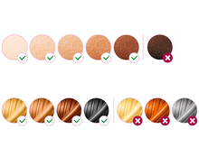 Charger l&#39;image dans la galerie, Un nuancier montrant les tons de peau et de cheveux, avec des coches pour les tons acceptés et des croix pour les rejets.
