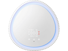 Charger l&#39;image dans la galerie, Purificateur d&#39;air blanc avec affichage de chiffres et d&#39;icônes, anneau lumineux bleu.
