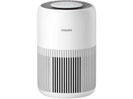 Purificateur d'air blanc avec un dessus arrondi et une partie inférieure rayée. Marque 'PHILIPS'.