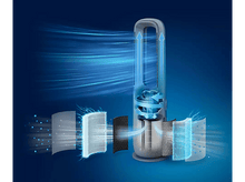 Charger l&#39;image dans la galerie, Purificateur d&#39;air avec filtres et visuels de flux d&#39;air bleu.
