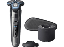 Charger l&#39;image dans la galerie, Rasoir électrique avec socle de chargement, étui de voyage et accessoire de nettoyage.

