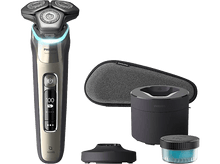 Charger l&#39;image dans la galerie, Rasoir électrique Philips avec accessoires, dont un étui de voyage et une station de nettoyage.
