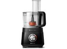 Charger l&#39;image dans la galerie, Robot culinaire Philips noir et argenté, avec récipient transparent et poignée noire.
