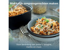 Charger l'image dans la galerie, Plat de pâtes dans un bol, garni de fromage et d'herbes. Texte en haut : 'Plats faciles en une seule poêle'. Texte en bas : 'Pour pâtes, lasagnes, risotto'.
