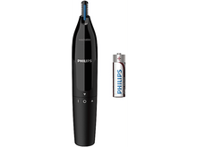 Charger l&#39;image dans la galerie, Un coupe-poils de nez Philips noir avec une pile et le mot &#39;washable&#39; sur l&#39;appareil.
