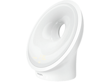 Charger l&#39;image dans la galerie, Lampe de réveil Philips blanche. Design incurvé, ouverture centrale, affichage numérique.
