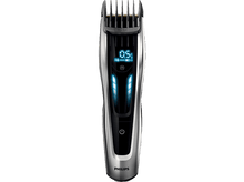 Charger l'image dans la galerie, Tondeuse à cheveux Philips argent et noir avec affichage numérique bleu.

