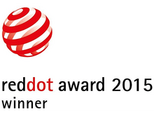 Charger l'image dans la galerie, Logo du gagnant du prix Red Dot 2015. Forme en spirale rouge et blanche avec texte noir sur blanc.
