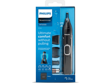 Charger l&#39;image dans la galerie, Tondeuse nasale Philips dans une boîte bleue. La boîte affiche la tondeuse et ses caractéristiques.
