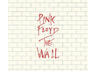 Pochette de l'album The Wall de Pink Floyd avec un mur de briques blanches et texte rouge.