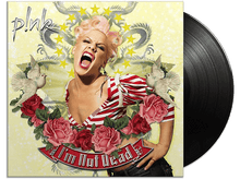 Charger l&#39;image dans la galerie, Pochette de l&#39;album de Pink. Chanteuse aux cheveux roses et chemise rayée rouge. Titre de l&#39;album &#39;I&#39;m Not Dead&#39;.
