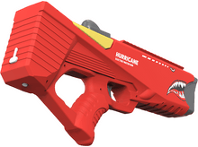 Charger l&#39;image dans la galerie, Pistolet à eau électrique Hurricane rouge avec design de dents de requin, accents jaunes, fond blanc.
