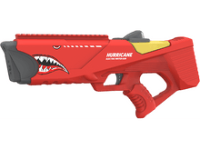 Charger l&#39;image dans la galerie, Pistolet à eau Hurricane rouge et jaune avec un motif de gueule de requin, sur fond blanc.
