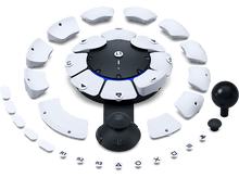 Charger l&#39;image dans la galerie, Une manette de jeu avec un design circulaire, entourée de boutons, fond noir.
