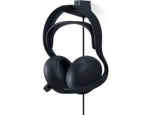 Charger l&#39;image dans la galerie, Casque de jeu PlayStation noir. Il est sur un support devant un fond noir.
