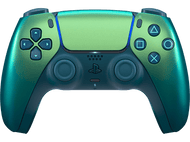 Manette Playstation 5 verte et bleue avec boutons visibles.