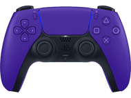 Manette PlayStation 5 violette sur fond noir, symboles des boutons.