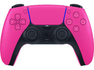 Manette rose PlayStation 5. Accents noirs, boutons et croix directionnelle.