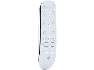Télécommande PS5 blanche avec boutons et logo.