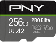 Carte micro SD PNY. Elle a 256 Go et une classification de vitesse V30.
