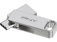 Clé USB argentée avec logo PNY et connecteur USB-C.