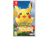Boîte de jeu Nintendo Switch, 'Let's Go Pikachu' avec Pikachu sur la couverture. Fond de ciel bleu.