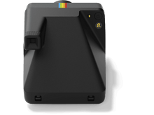 Charger l&#39;image dans la galerie, Appareil photo Polaroid noir avec bande de couleur. Objectif à gauche, boutons à droite.
