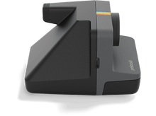 Charger l&#39;image dans la galerie, Appareil photo Polaroid, vue latérale. Noir et gris, avec une bande arc-en-ciel sur le côté.
