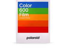 Charger l&#39;image dans la galerie, Une boîte de film Polaroid 600 avec des rayures colorées bleues, vertes, jaunes, oranges et rouges.
