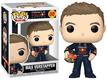 Charger l&#39;image dans la galerie, Figurine Max Verstappen Funko Pop dans une boîte. Il porte une combinaison de course Red Bull.
