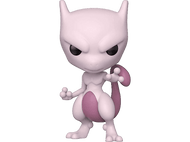 Une figurine du Pokémon Mewtwo. Il est violet clair avec une poitrine blanche et une expression sévère.
